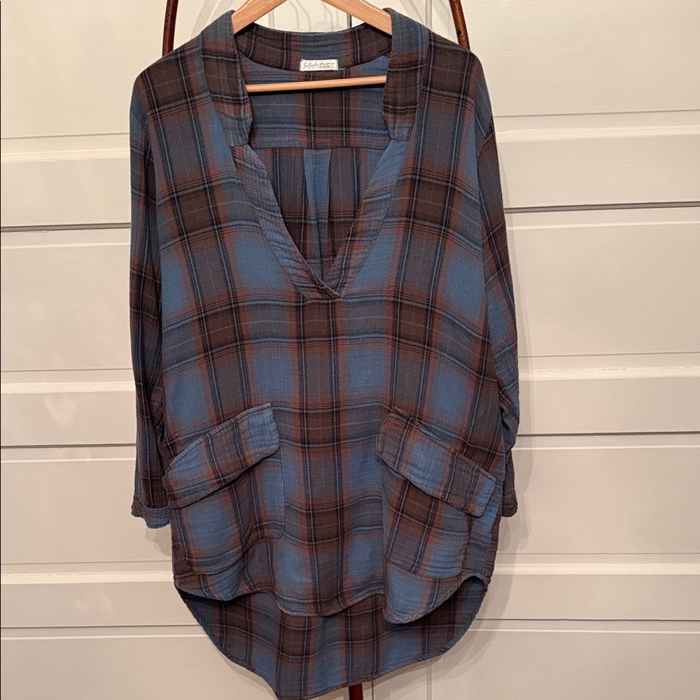 CP Shades Free People Cotton Plaid Tunic Oversized Boho Pockets S